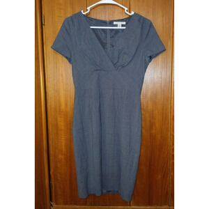 Banana Republic Dress Womens Sz 4 Gray Wool Sheath Stretch Short Sleeve V Neck